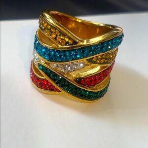 Multicolor Crystal Gold Ring S.Steel sz 5.75
